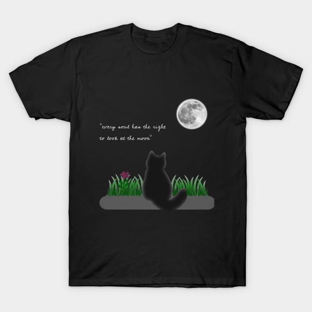 Cat Looking at The Moon T-Shirt by Hindone